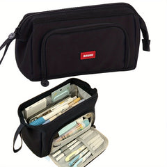 Double Canvas Pen Bag Functional Pencil Case Stationery Bag