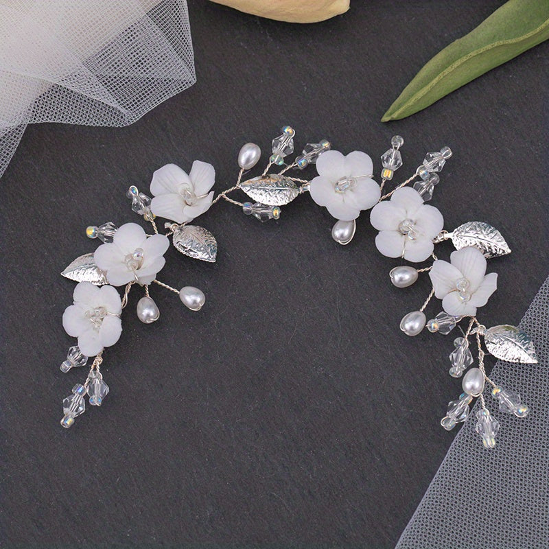 Faux Pearl Bridal Flower Headpiece Leaf Shape Headband Wedding Hair Accessories