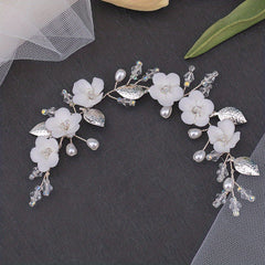 Faux Pearl Bridal Flower Headpiece Leaf Shape Headband Wedding Hair Accessories