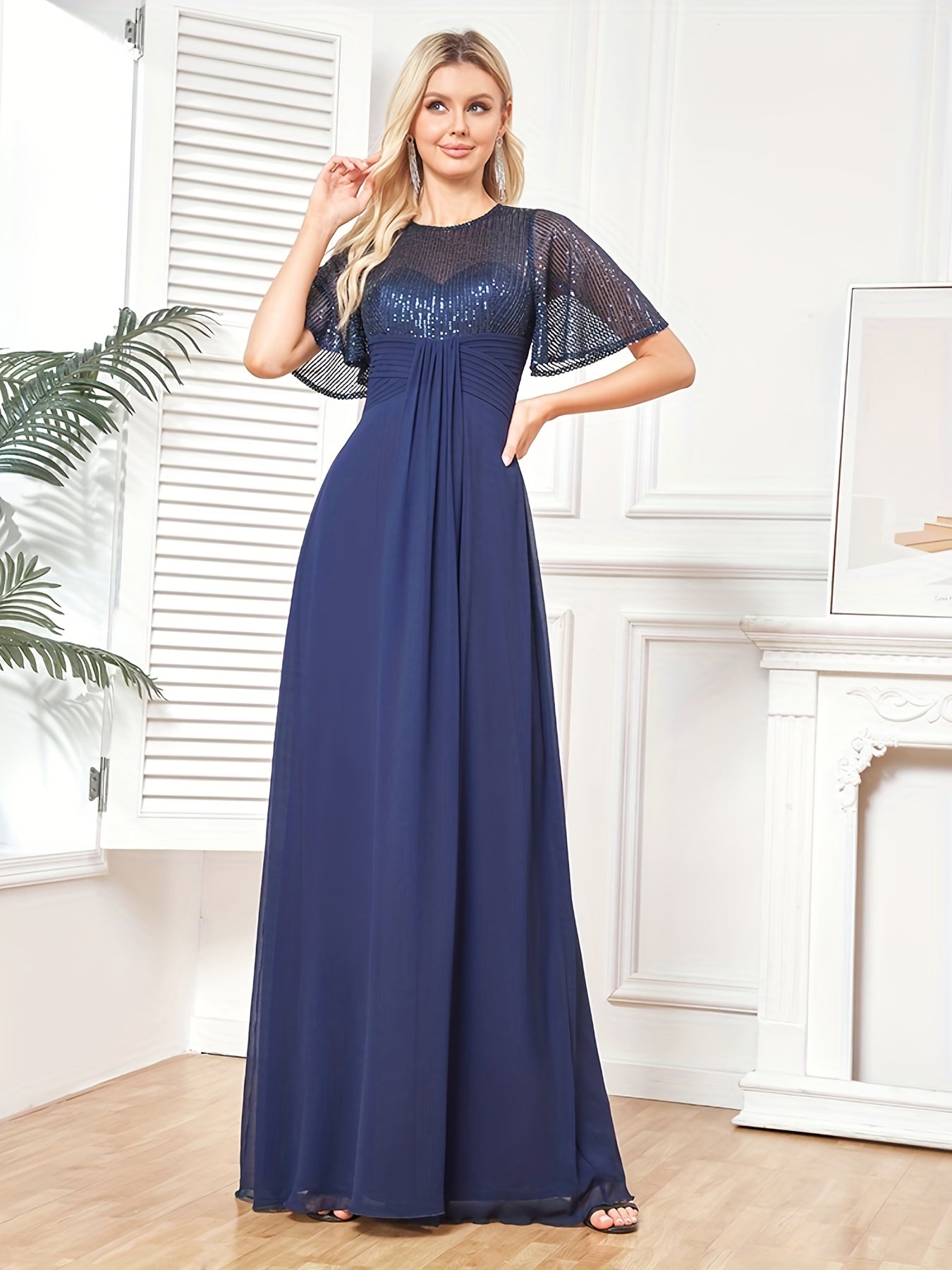 Sequined Flutter Sleeve Aline Dress