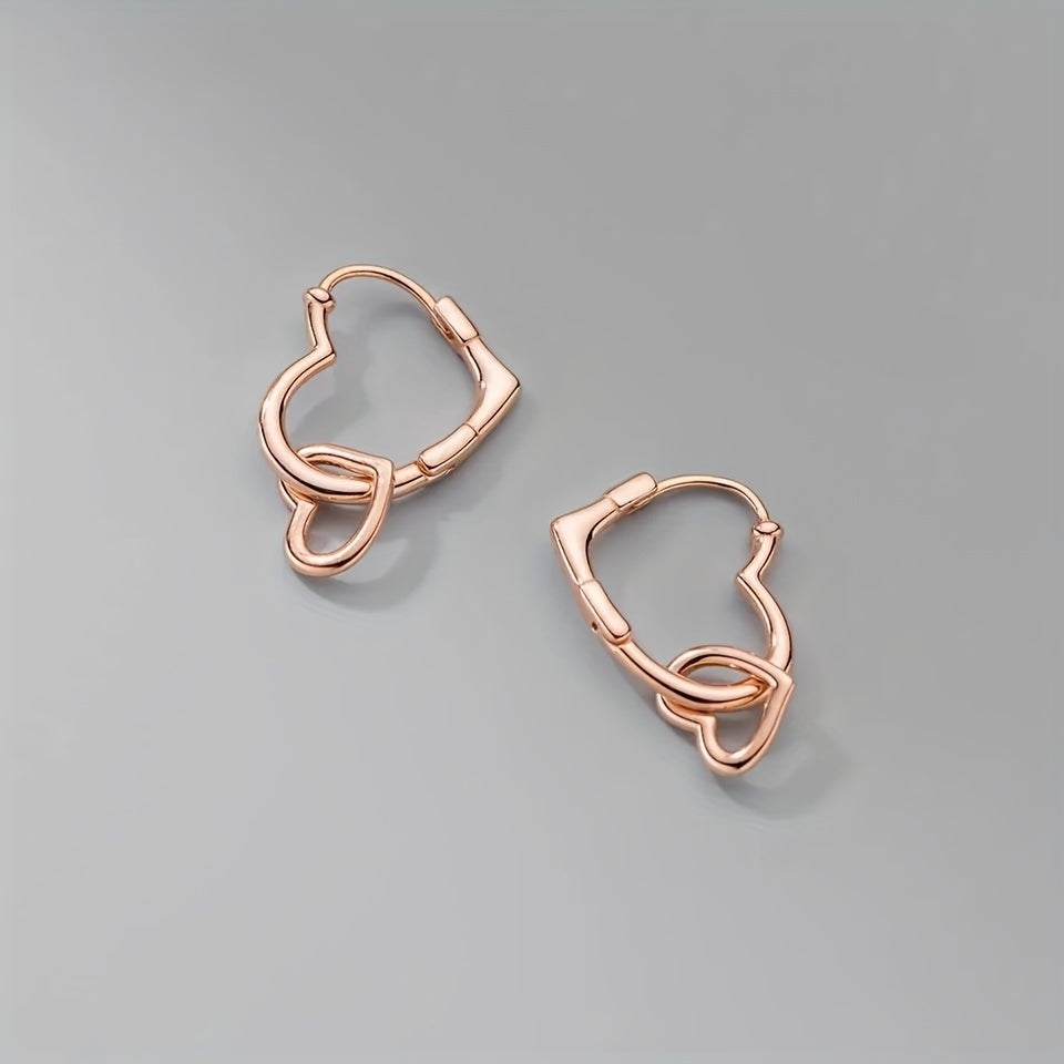 925 Silver Hoop Earrings for Teen Girls Hearts Interlocking Dangle Drop