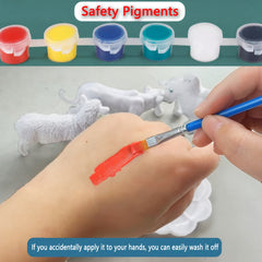 Kids Painting Set with 2 Big Animals, 6 Colors, Brush, Palette