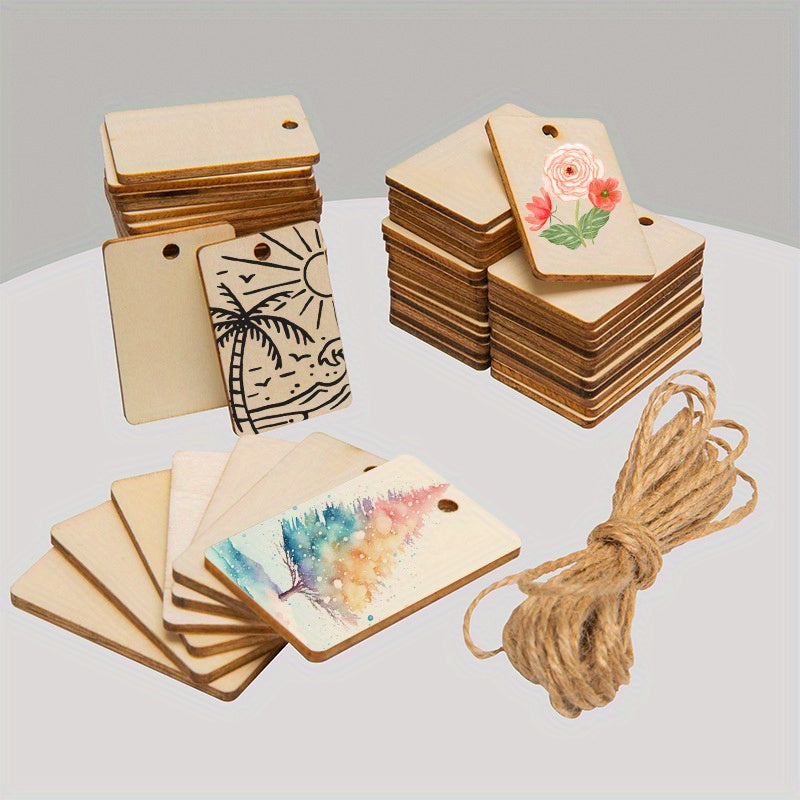 50pcs Wooden Geometric Ornaments Home Decoration Wood Chips Rectangle