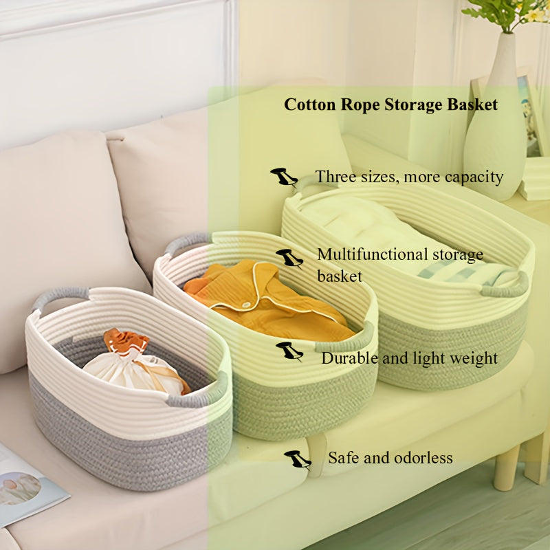 Cotton Rope Woven Storage Basket with Handle for Living Room
