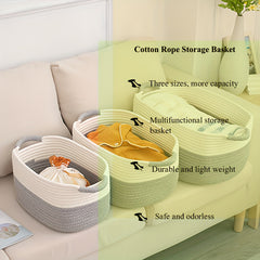 Cotton Rope Woven Storage Basket with Handle for Living Room