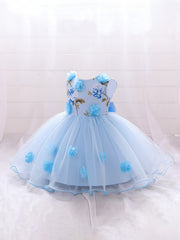 Princess Dress Birthday Party Mesh Puffy Gown Dress With Flower