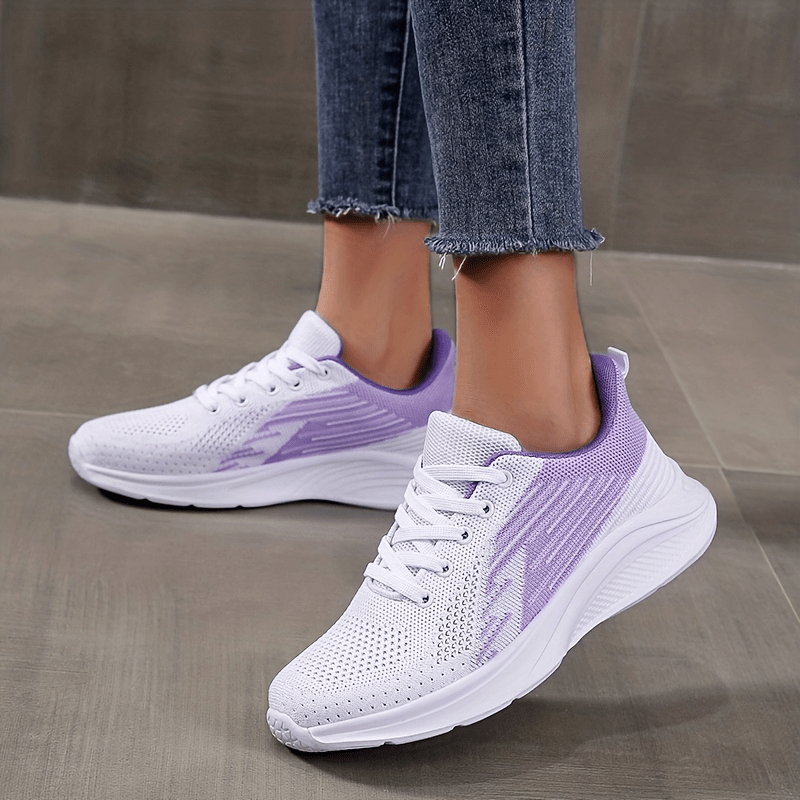Women's Knitted Running Shoes Lace Up Sport Shoes Breathable Walking Shoes