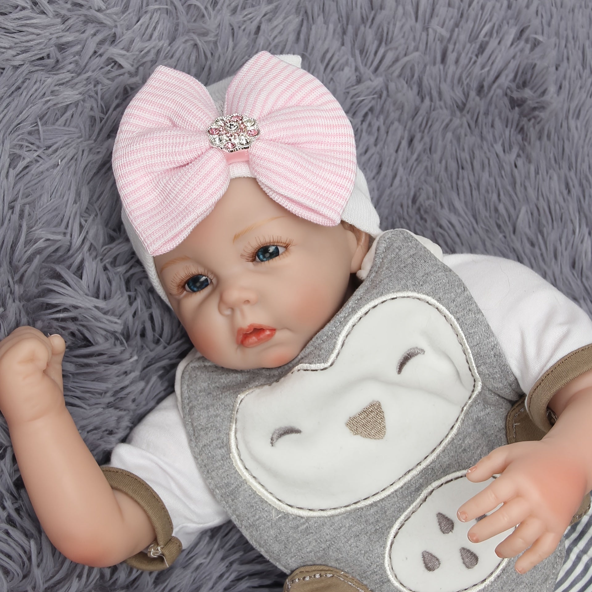 Striped Knit Head Wrap with Rhinestones for Baby Girls