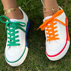 Women's Rainbow Canvas Sneakers Low Top Flat Skate Shoes