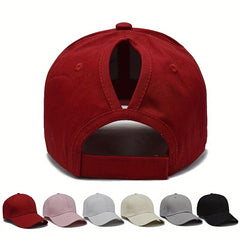 Solid Ponytail Baseball Cap Adjustable Back Buckle Outdoor