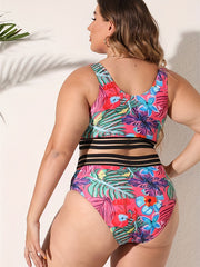 Tropical Print Mesh Swimsuit Set