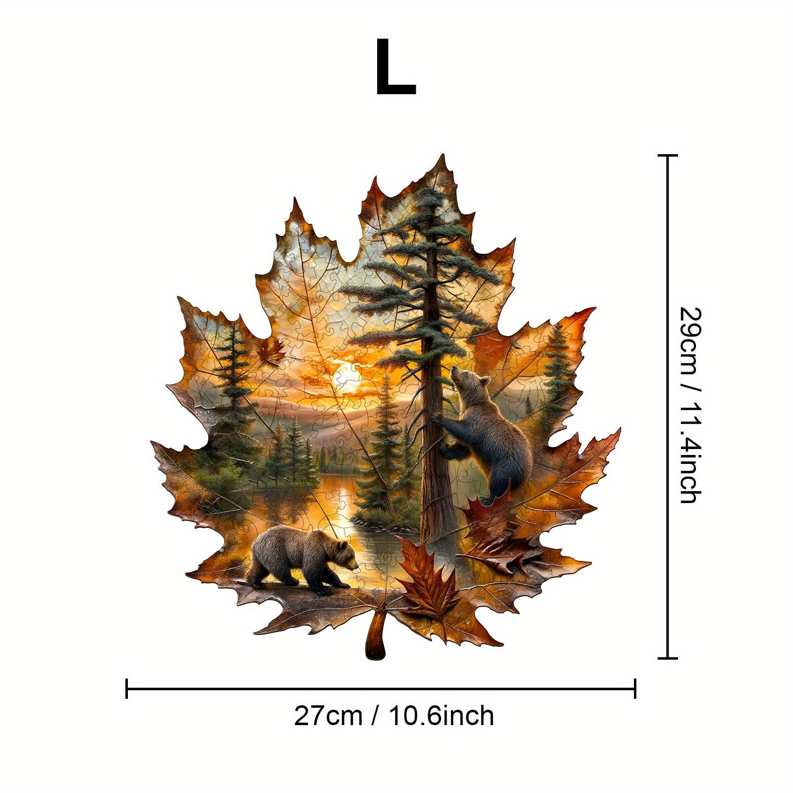 Autumn Wooden Jigsaw Puzzle Brown Bear Fall Foliage Art Gift