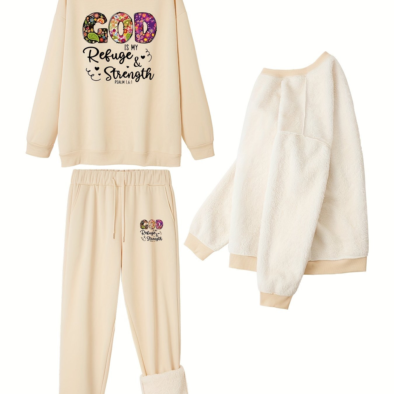 Floral Slogan Print Sweatshirt & Joggers Set