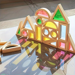 Colorful Wooden Rainbow Building Blocks Educational Puzzle Toy
