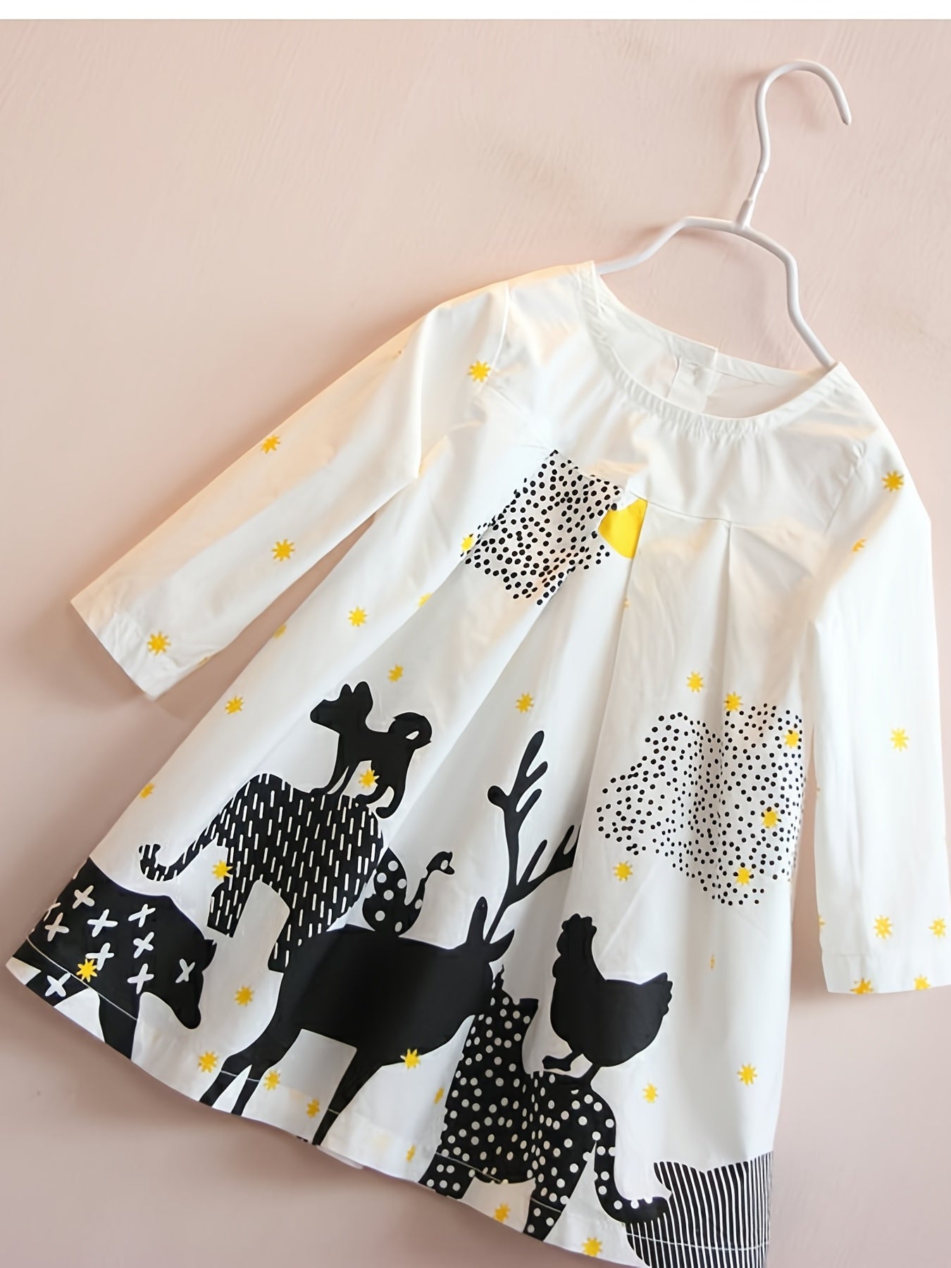 Girls' Farm Animal Cartoon Long Sleeve Cotton Dress