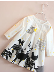 Girls' Farm Animal Cartoon Long Sleeve Cotton Dress