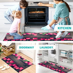 Vintage Rose Kitchen Rugs 2pcs Absorbent Non Slip Comfort Mats
