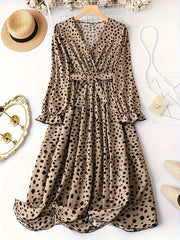 Leopard Print Lantern Sleeve Dress With Belt