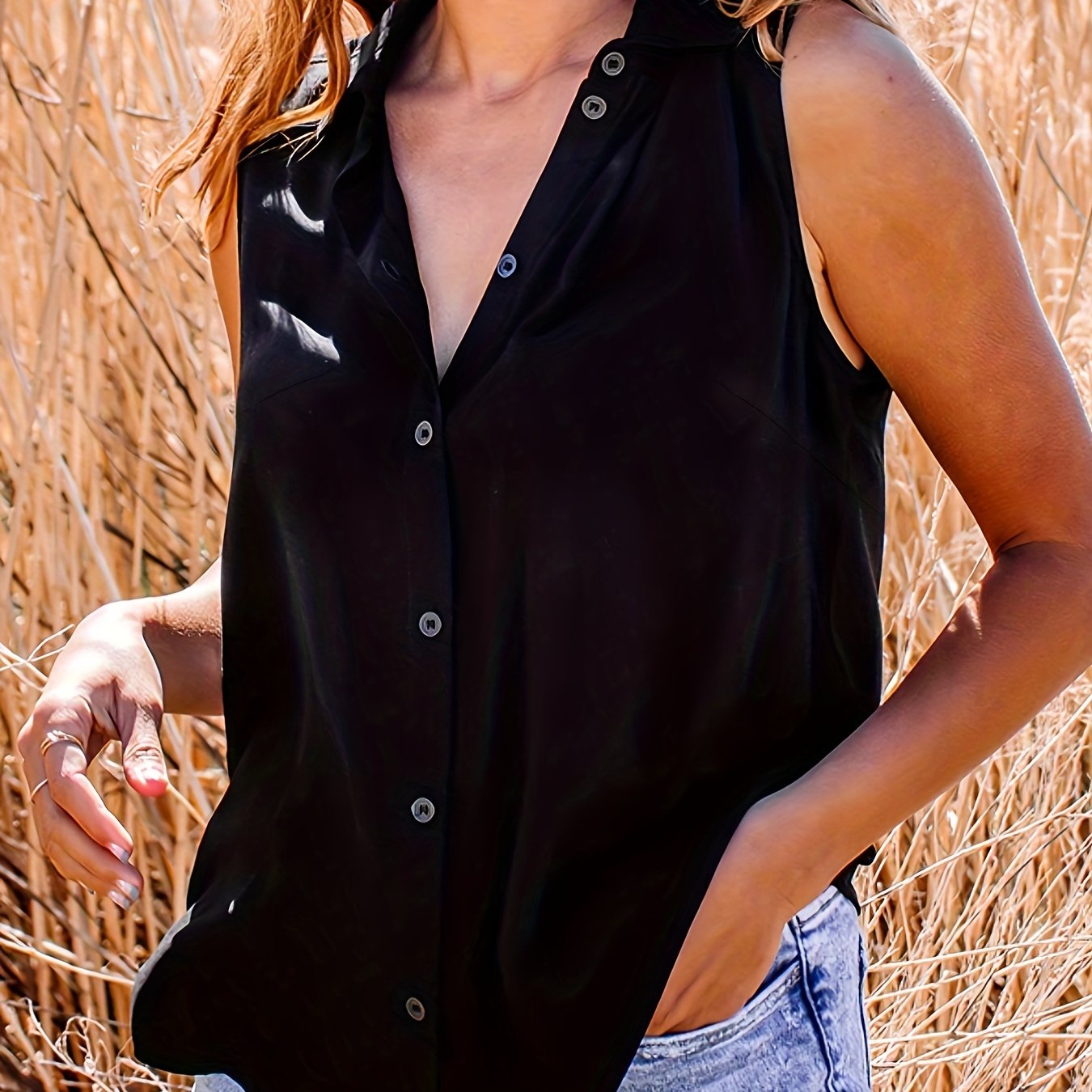 Women's Button Up Polo Neck Tank Top