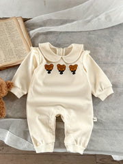 Bear Print Doll Collar Long Sleeve Baby Onesie