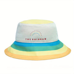 Rainbow Striped Bucket Hat Wide Brim UV Protection Summer Sun Hat