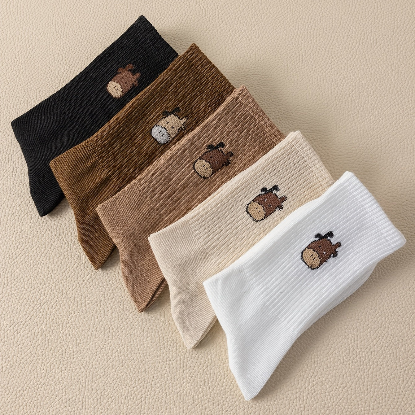 5 Pairs Cow Print Socks Women's Mid Tube Stockings