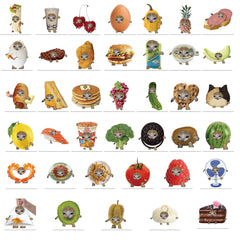 69 Cat Head Food Waterproof Stickers Laptop Luggage Helmet Skateboard