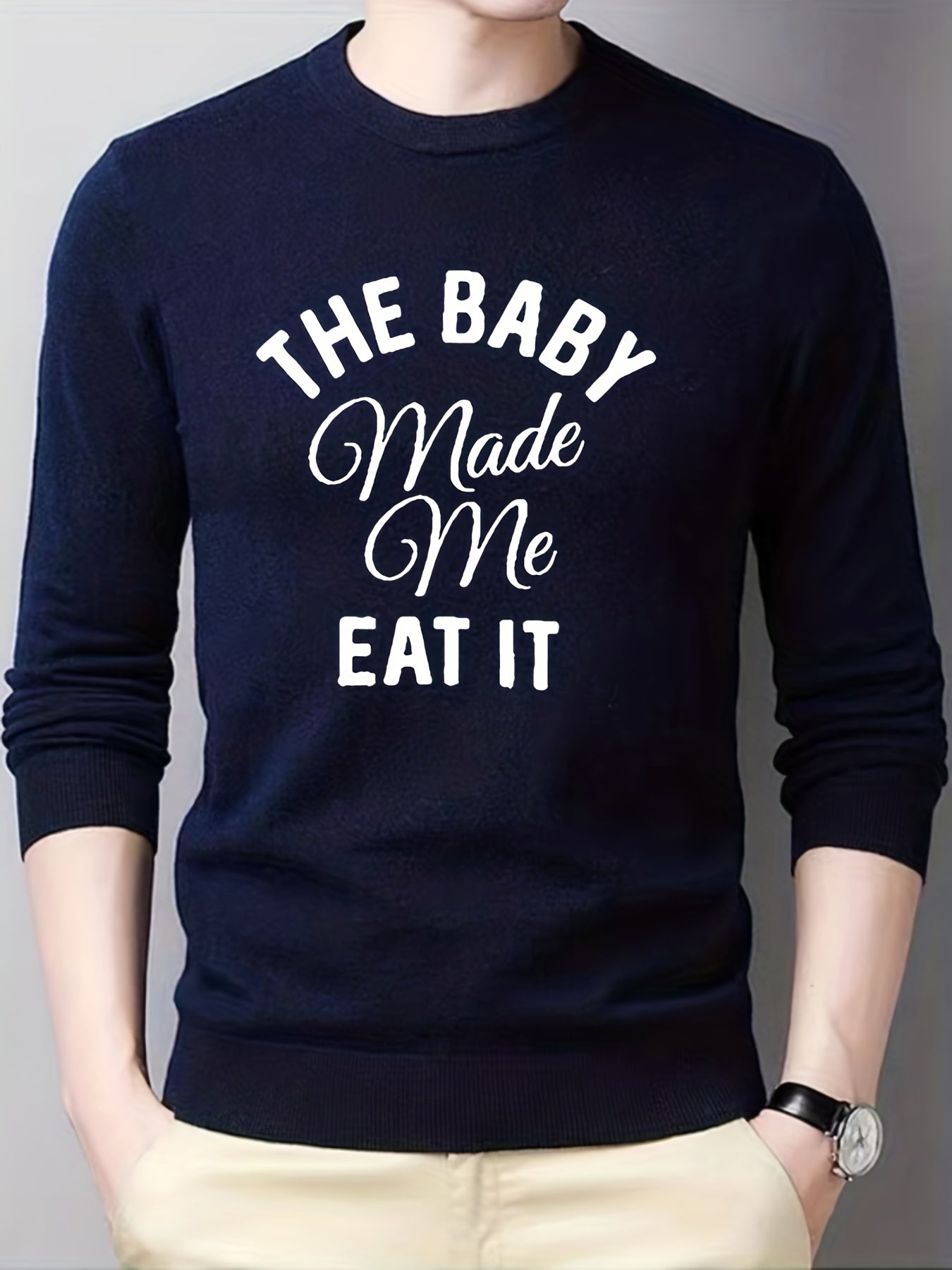 THE BABY Knitted Sweater Men's Casual Warm Mid Stretch Pullover