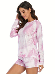 Long Sleeve Lounge Set Crew Neck Top & Shorts