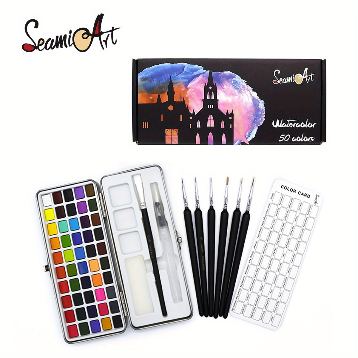 Seamiart 100 Colors Solid Watercolor Pigment Set Portable Writing Painting
