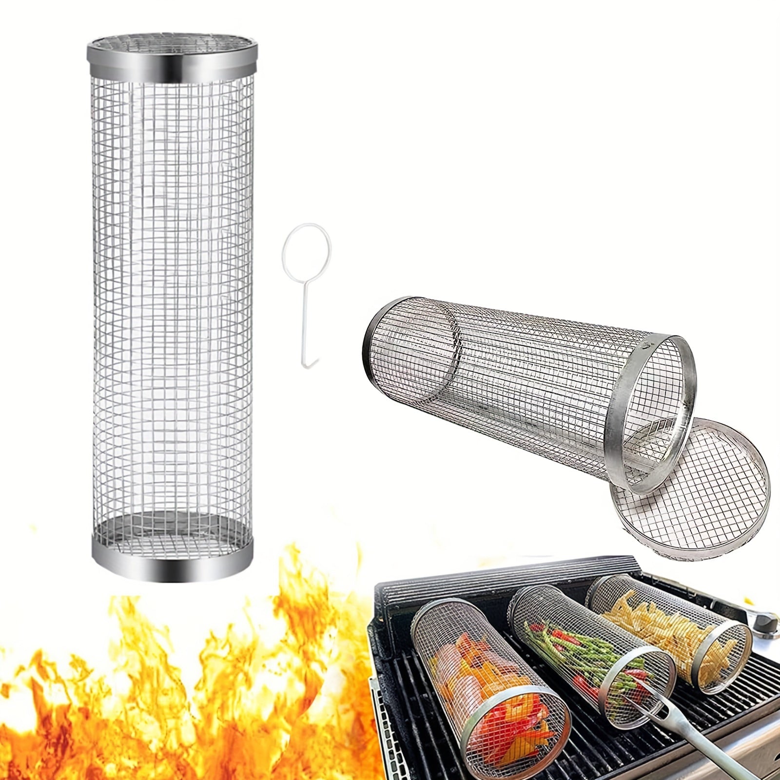 Stainless Steel BBQ Grill Basket with Removable Cover