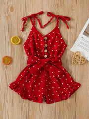 Baby Girls Heart Print Romper Jumpsuit with Belt