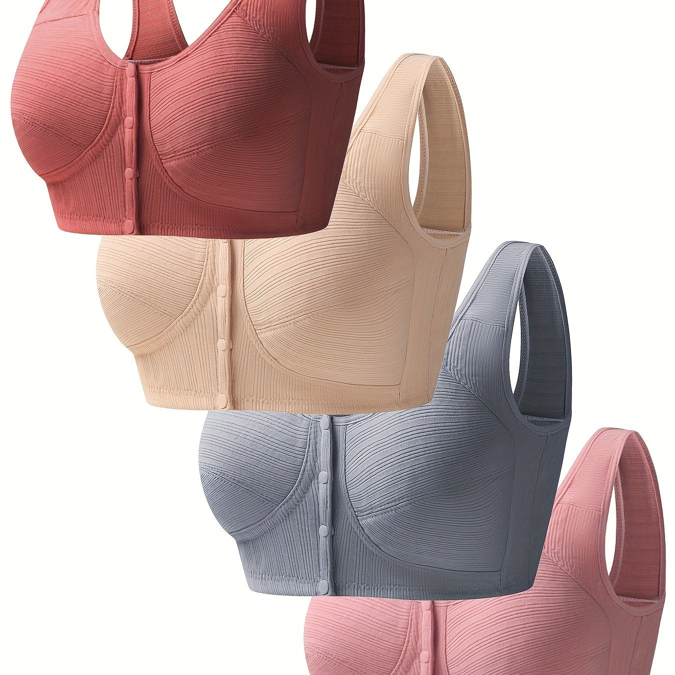 4pcs Wireless Front Buckle Bras Full Coverage Comfortable Breathable Lingerie