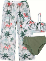 Girls Coconut Tree & Flower Print Swimwear Set