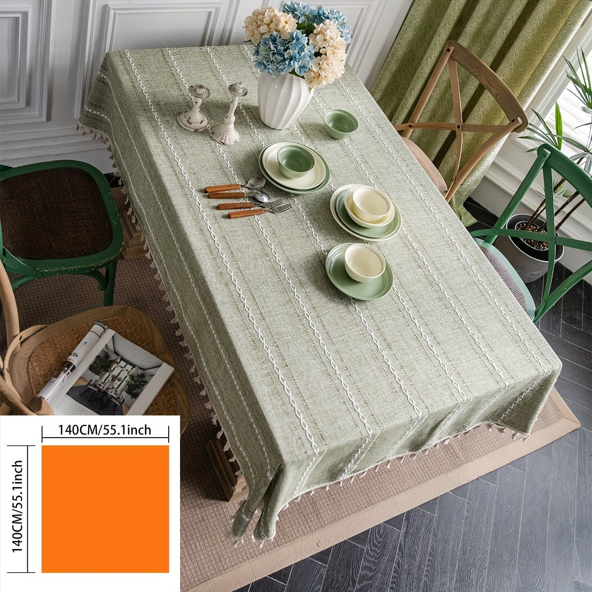 Green Striped American Tablecloth Rustic Style Table Cover