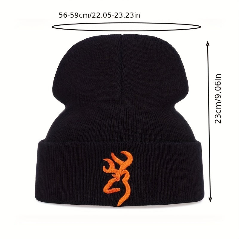 Embroidered Pattern Knitted Hat Beanie Winter Coldproof Ear Protection