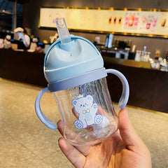250ml Cartoon Water Cup with Double Handles, Leakproof Straw Bottle for Outdoor