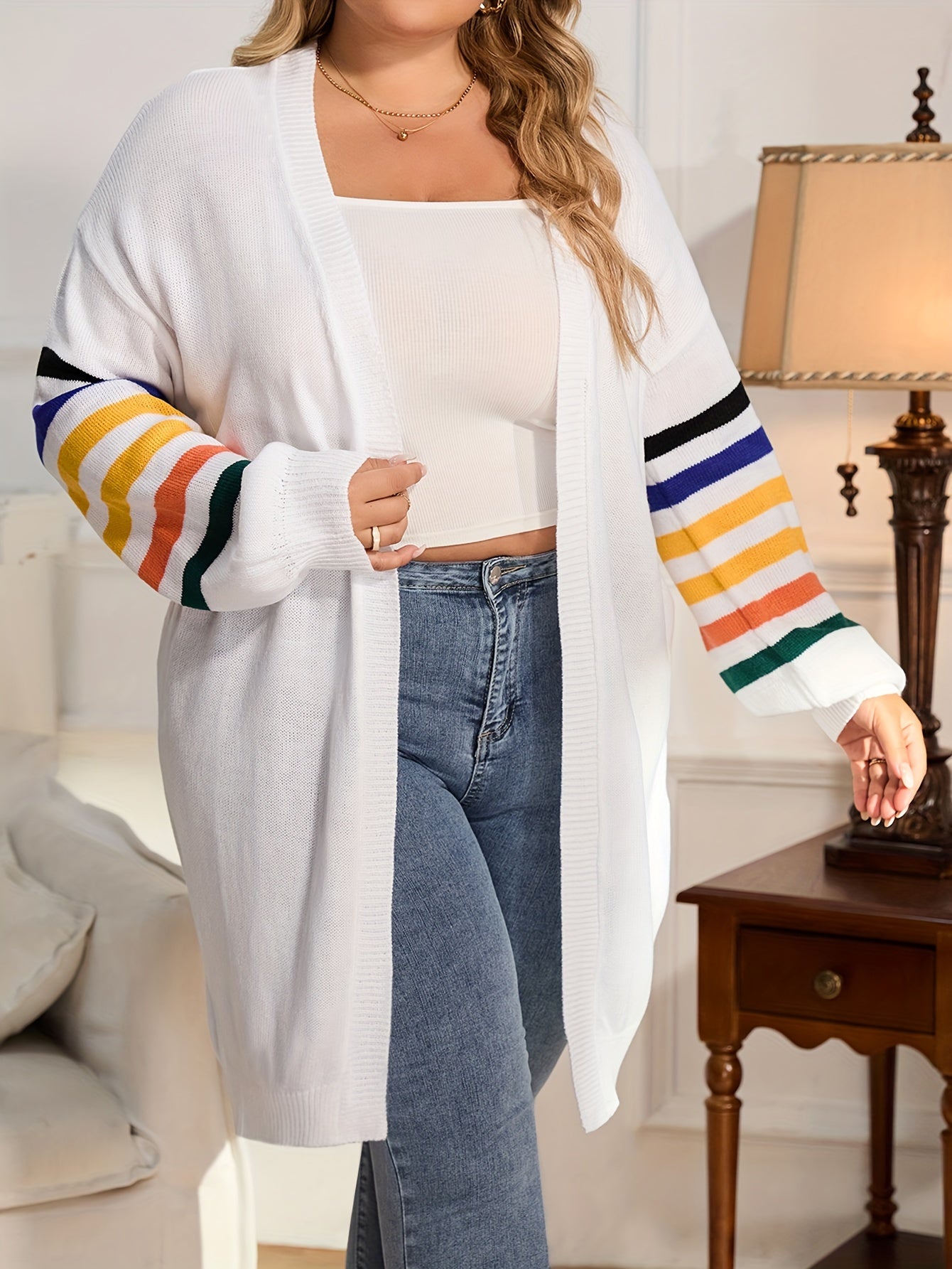 Women's Stripe Print Open Front Cardigan