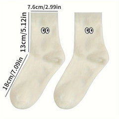Teen's Cartoon Expression Knitted Crew Socks, 5 Pairs