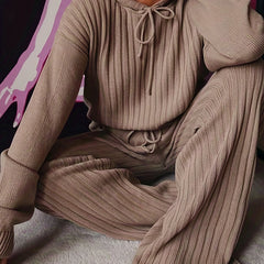 Ribbed Knit Hooded Sweater & Pants Set