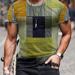 Vintage Style Printed Tee Shirt Men's Casual Street Style Stretch Round Neck Tee