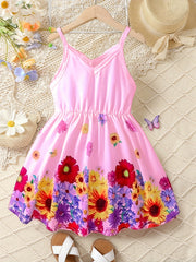 Girls Boho Floral Sleeveless Cami Dress for Summer