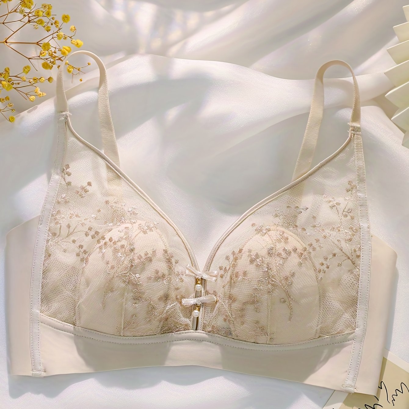 Floral Mesh Wireless Bra Soft & Breathable