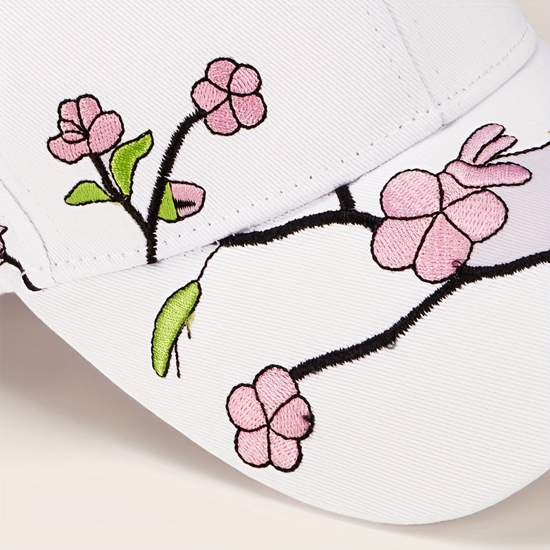 Peach Blossom Embroidery Baseball Cap Breathable Sports Hat