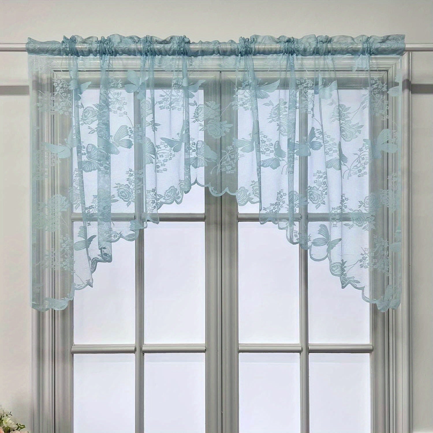 Purple Butterfly Flower Valance Sheer Curtain Tulle Short Valance