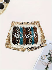 Letter & Leopard Print Skinny Shorts for Women