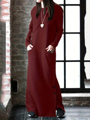 Solid Button Detail Long Sleeve Maxi Dress