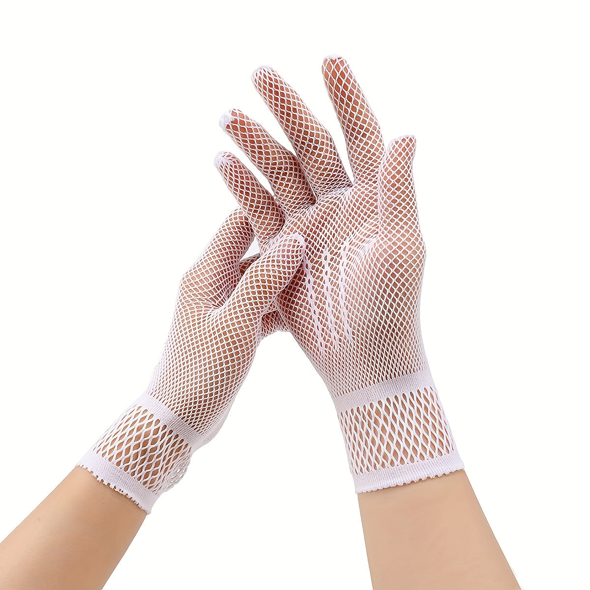 Red Nylon Fishnet Bridal Gloves with Lace Trim for Wedding