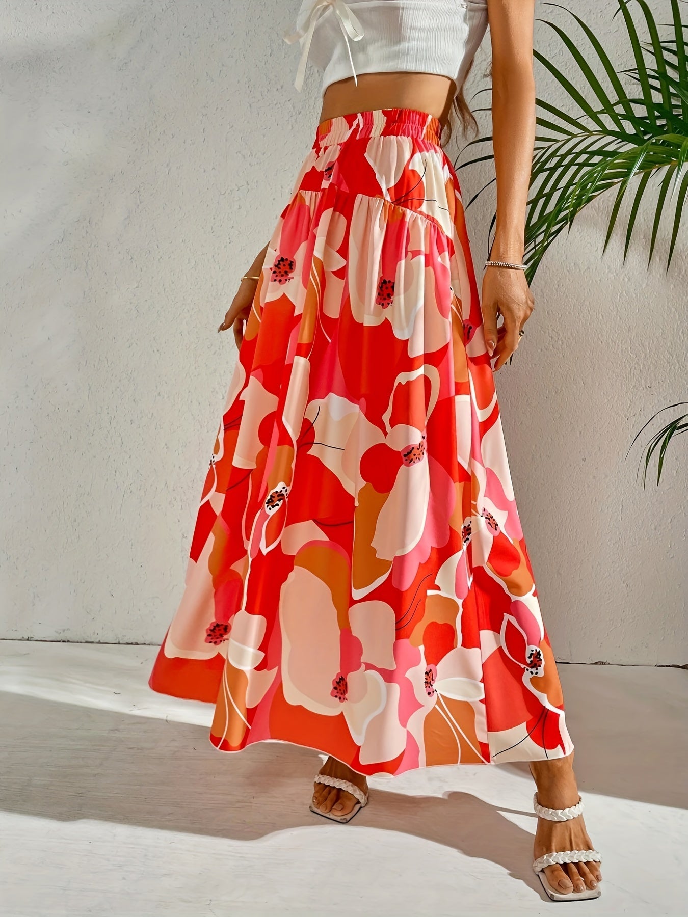 Floral Print Maxi Skirt Elastic Waist Women's Clothing