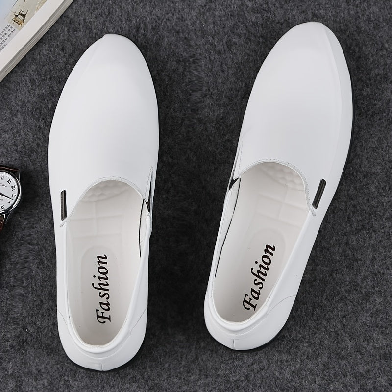 Men's Leather Loafer Shoes Lightweight Rubber Sole Slip On Flat Shoes